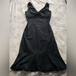 Vintage Betsey Johnson Black Eyelet Trim Midi Dress 6 Coquette Whimsigoth Y2K